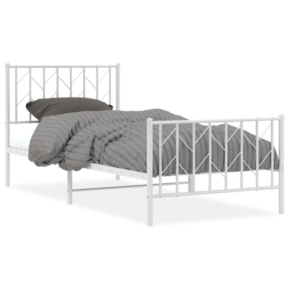 (white, 90 x 190 cm/ with headboard & footboard) vidaXL Metal Bed Frame with Headboard Mattress Foundation Black 80x200 cm