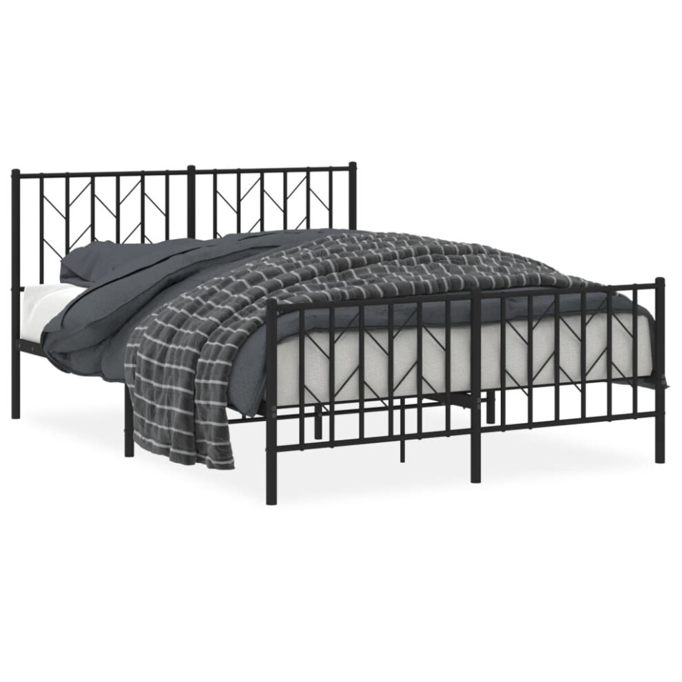 (black, 135 x 190 cm/ with headboard & footboard) vidaXL Metal Bed Frame with Headboard Mattress Foundation Black 80x200 cm