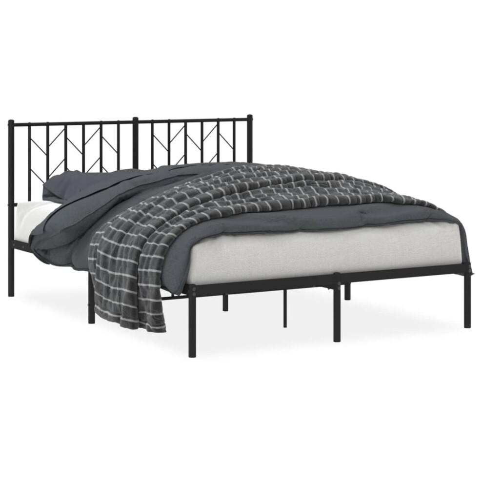 Vidaxl (Black, 140 X 190 Cm/ With Headboard) Metal Bed Frame With Headboard Mattress Foundation Black 80X200 Cm