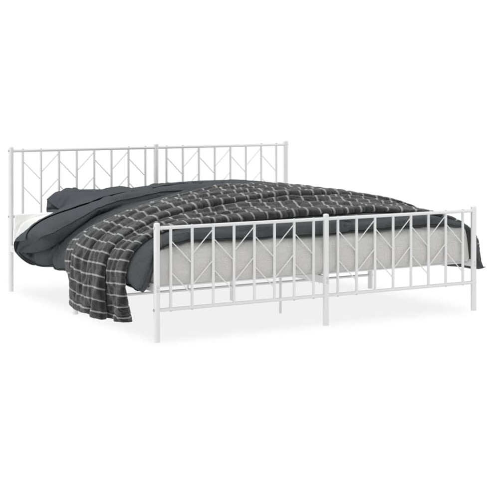 Vidaxl (White, 200 X 200 Cm/ With Headboard & Footboard) Metal Bed Frame With Headboard Mattress Foundation Black 80X200 Cm