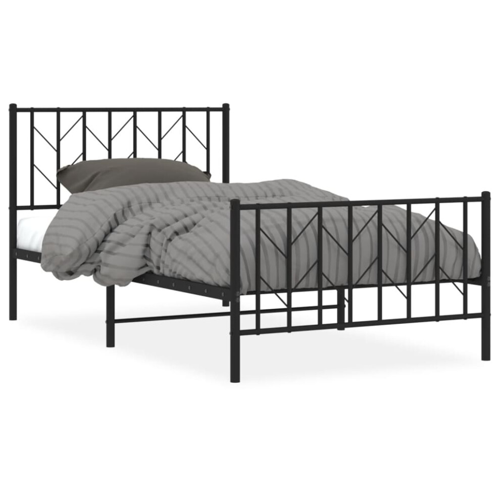 Vidaxl (Black, 100 X 200 Cm/ With Headboard & Footboard) Metal Bed Frame With Headboard Mattress Foundation Black 80X200 Cm