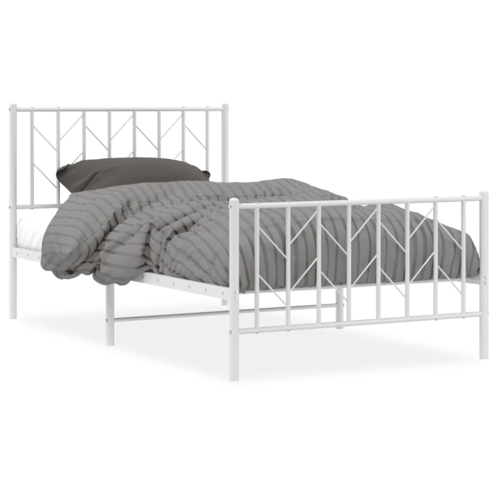 Vidaxl (White, 100 X 200 Cm/ With Headboard & Footboard) Metal Bed Frame With Headboard Mattress Foundation Black 80X200 Cm