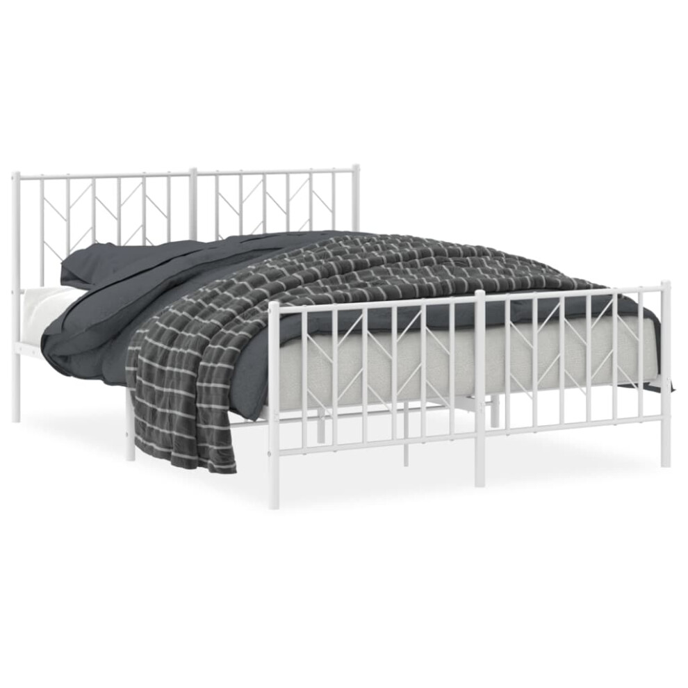 Vidaxl (White, 135 X 190 Cm/ With Headboard & Footboard) Metal Bed Frame With Headboard Mattress Foundation Black 80X200 Cm