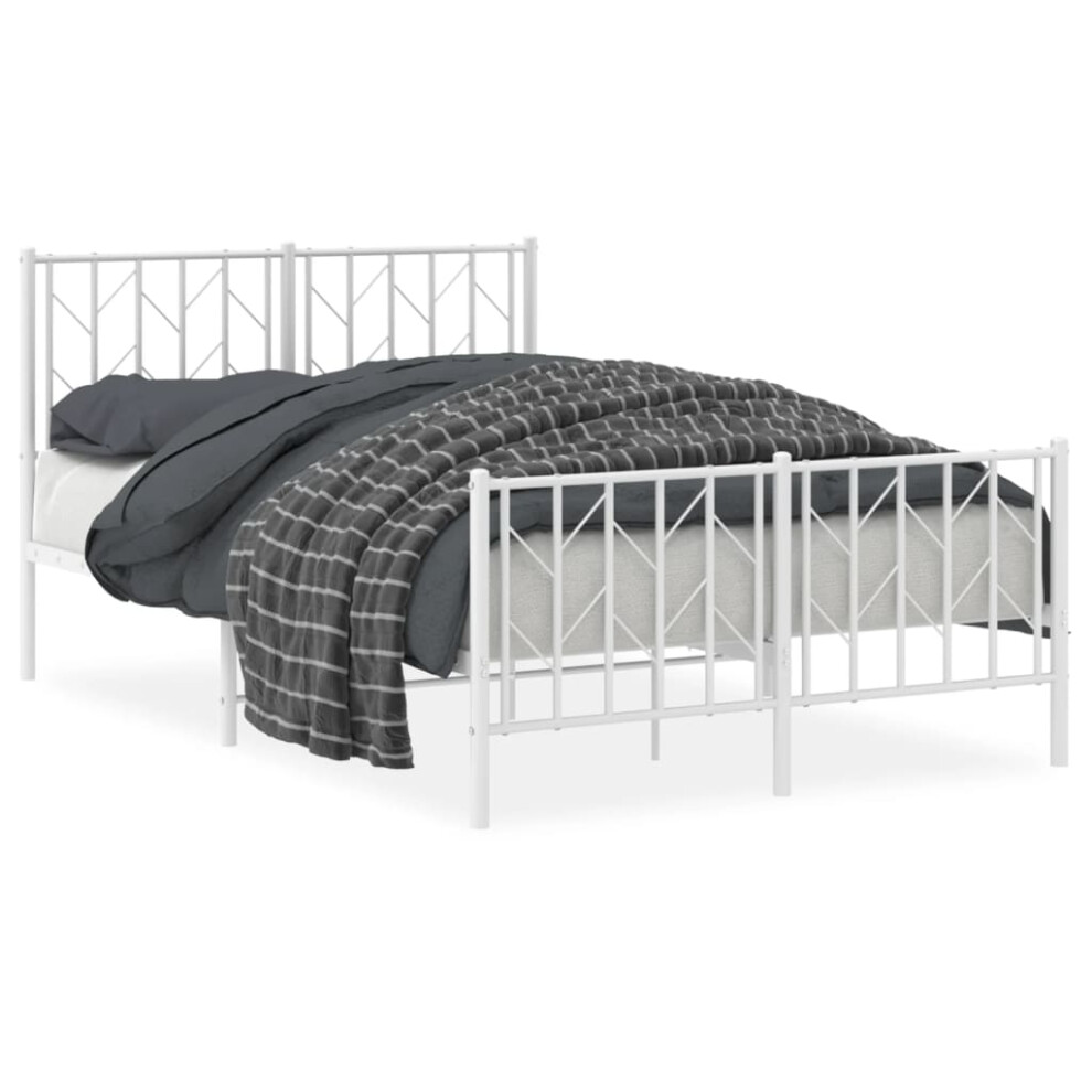 Vidaxl (White, 120 X 190 Cm/ With Headboard & Footboard) Metal Bed Frame With Headboard Mattress Foundation Black 80X200 Cm