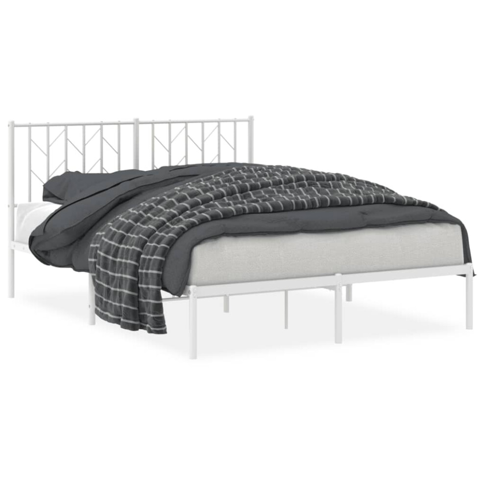 Vidaxl (White, 140 X 190 Cm/ With Headboard) Metal Bed Frame With Headboard Mattress Foundation Black 80X200 Cm