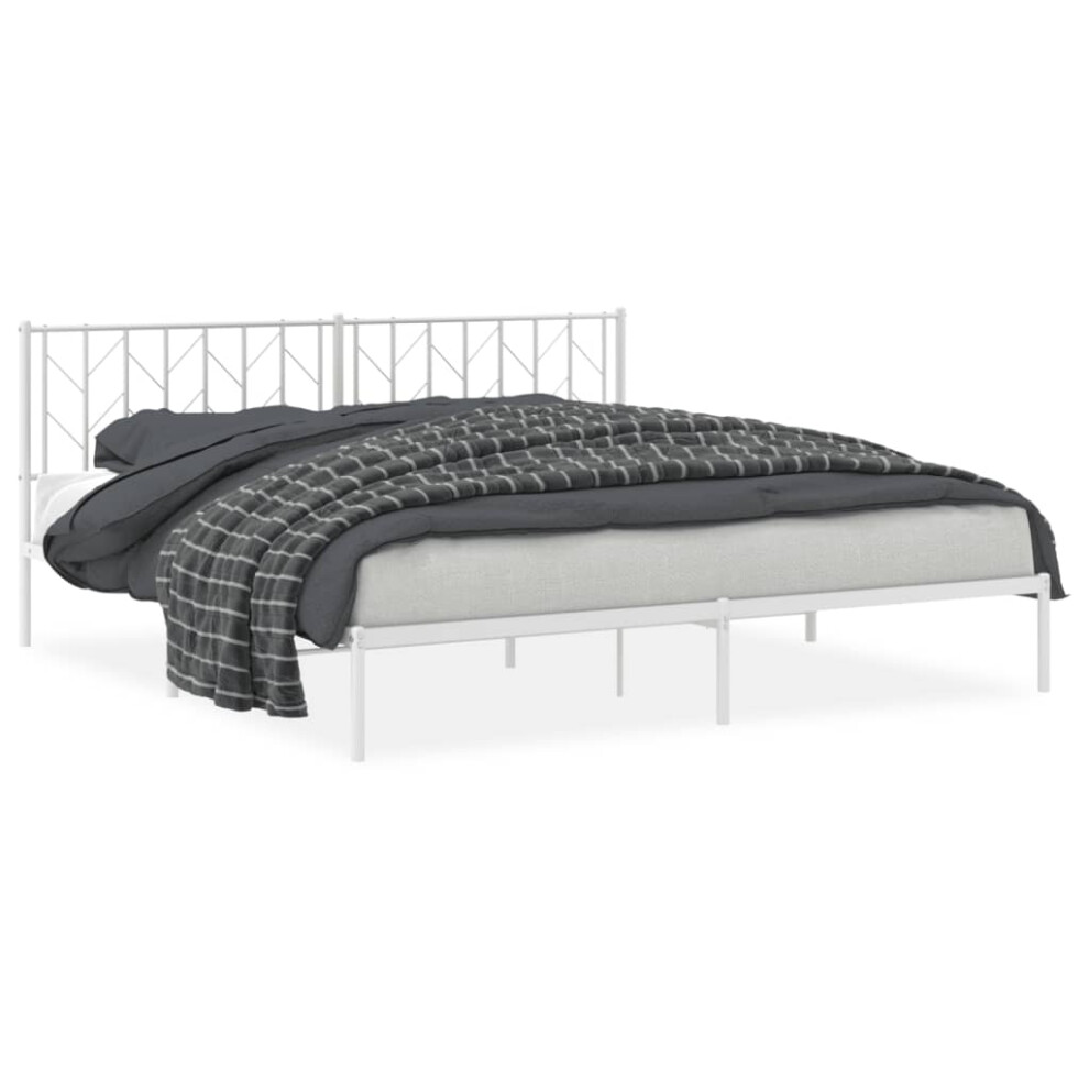 Vidaxl (White, 193 X 203 Cm/ With Headboard) Metal Bed Frame With Headboard Mattress Foundation Black 80X200 Cm