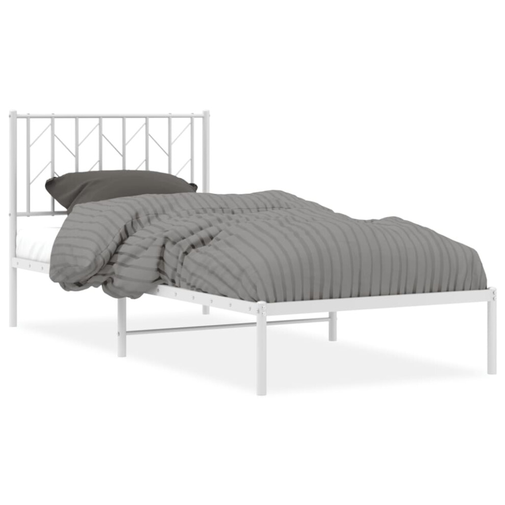 Vidaxl (White, 90 X 190 Cm/ With Headboard) Metal Bed Frame With Headboard Mattress Foundation Black 80X200 Cm