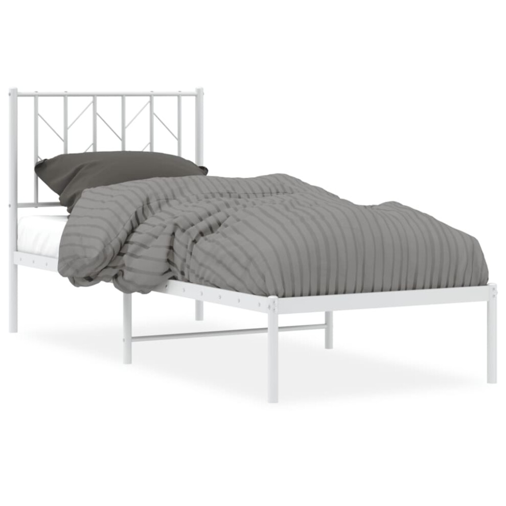 (white, 75 x 190 cm/ with headboard) vidaXL Metal Bed Frame with Headboard Mattress Foundation Black 80x200 cm