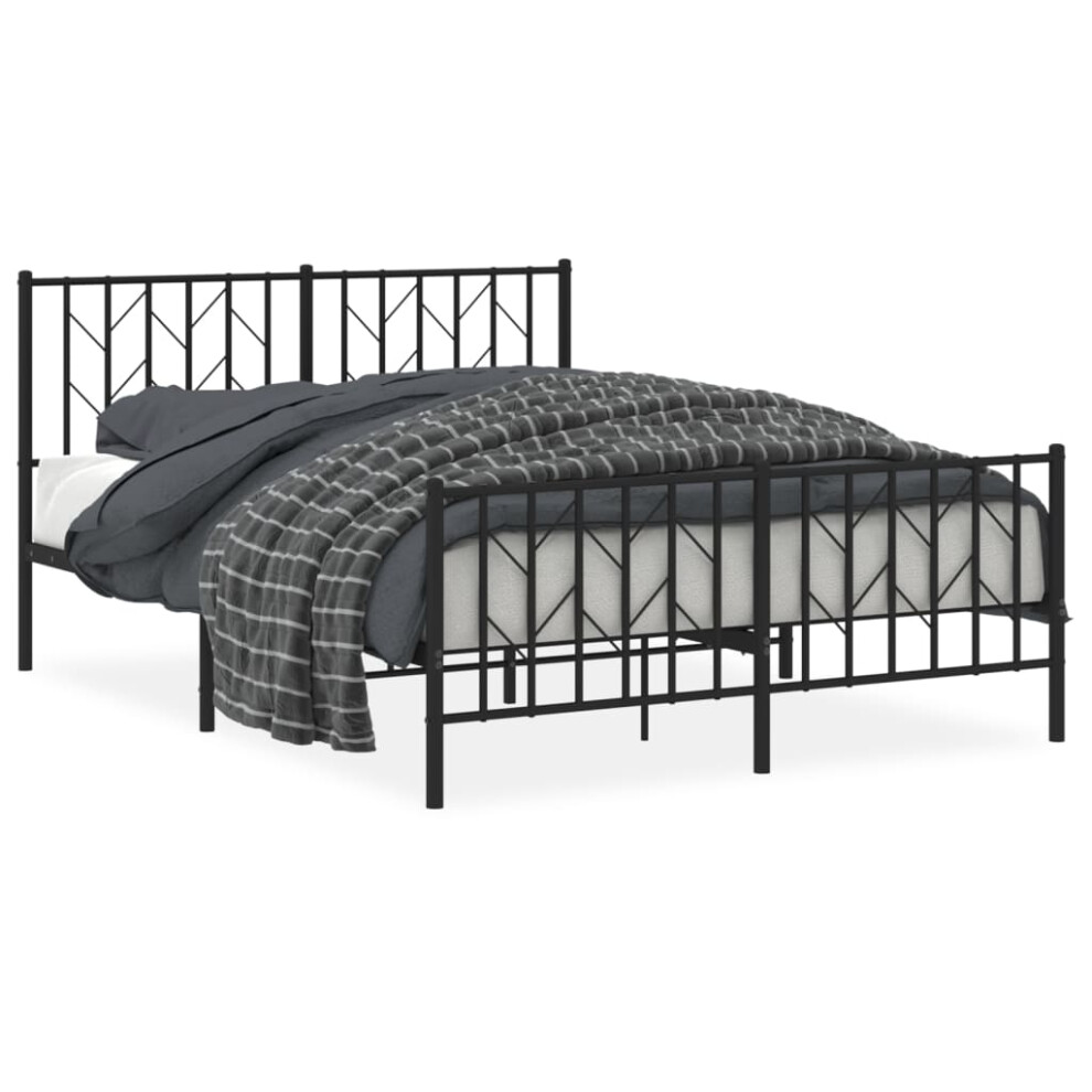 (black, 140 x 190 cm/ with headboard & footboard) vidaXL Metal Bed Frame with Headboard Mattress Foundation Black 80x200 cm