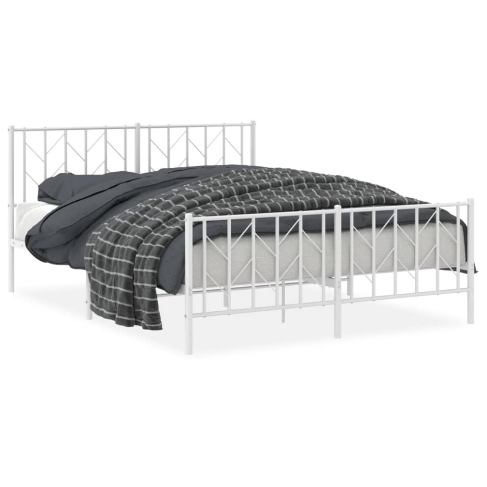 Vidaxl (White, 150 X 200 Cm/ With Headboard & Footboard) Metal Bed Frame With Headboard Mattress Foundation Black 80X200 Cm