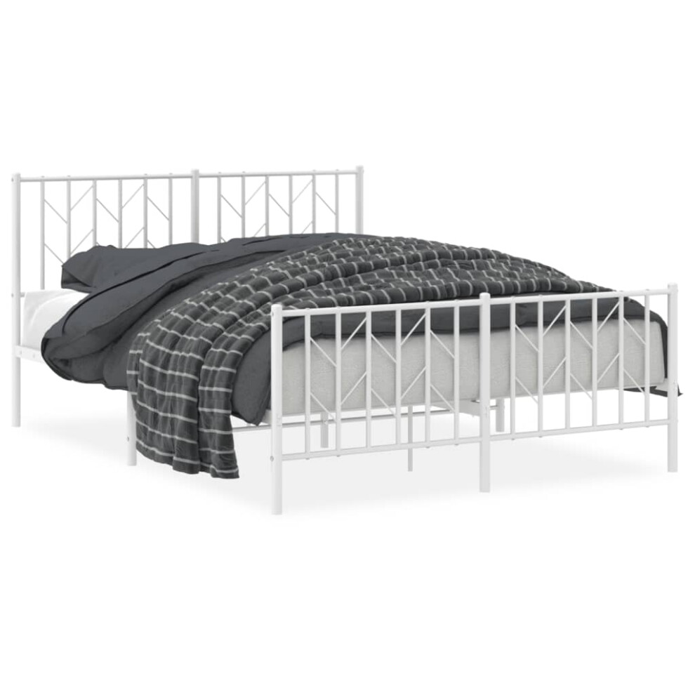 Vidaxl (White, 140 X 190 Cm/ With Headboard & Footboard) Metal Bed Frame With Headboard Mattress Foundation Black 80X200 Cm