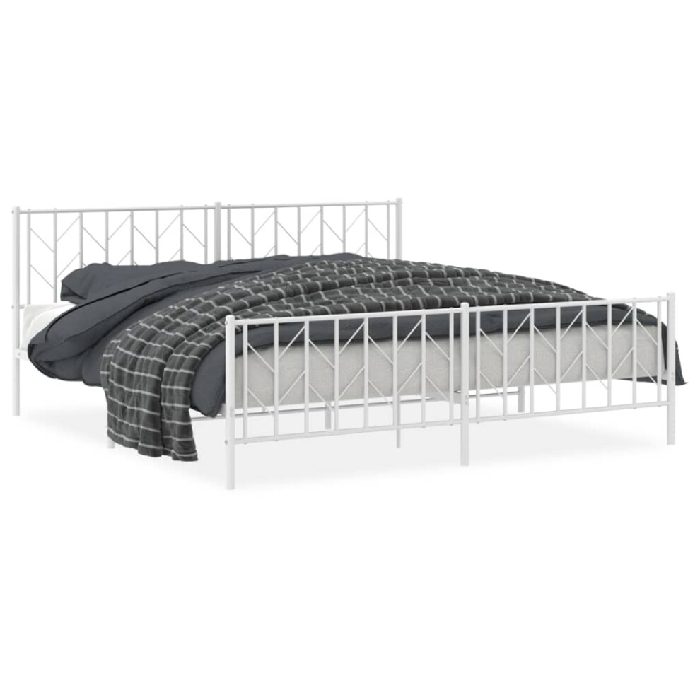 Vidaxl (White, 193 X 203 Cm/ With Headboard & Footboard) Metal Bed Frame With Headboard Mattress Foundation Black 80X200 Cm