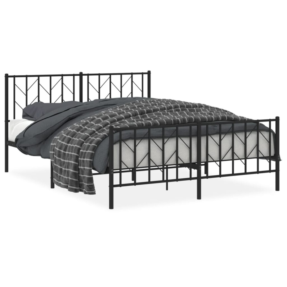 Vidaxl (Black, 150 X 200 Cm/ With Headboard & Footboard) Metal Bed Frame With Headboard Mattress Foundation Black 80X200 Cm