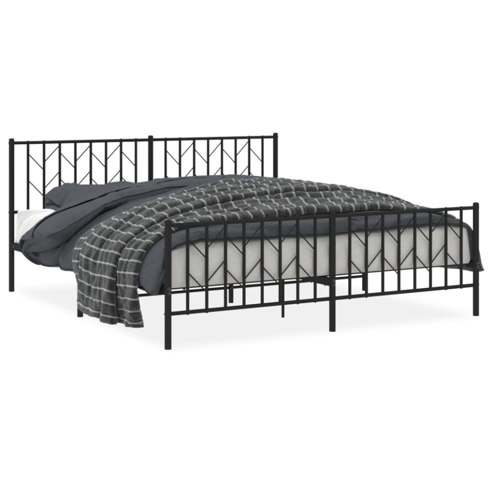 Vidaxl (Black, 183 X 213 Cm/ With Headboard & Footboard) Metal Bed Frame With Headboard Mattress Foundation Black 80X200 Cm