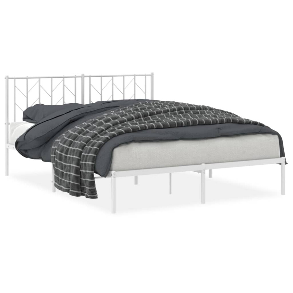 Vidaxl (White, 150 X 200 Cm/ With Headboard) Metal Bed Frame With Headboard Mattress Foundation Black 80X200 Cm