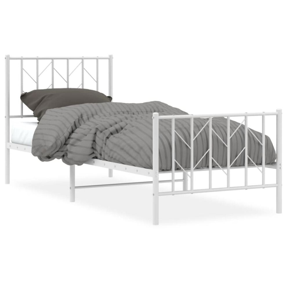 Vidaxl (White, 80 X 200 Cm/ With Headboard & Footboard) Metal Bed Frame With Headboard Mattress Foundation Black 80X200 Cm