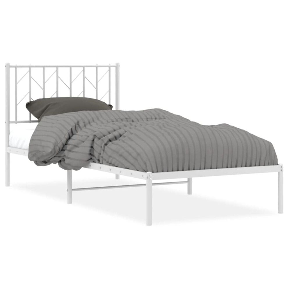 Vidaxl (White, 90 X 200 Cm/ With Headboard) Metal Bed Frame With Headboard Mattress Foundation Black 80X200 Cm