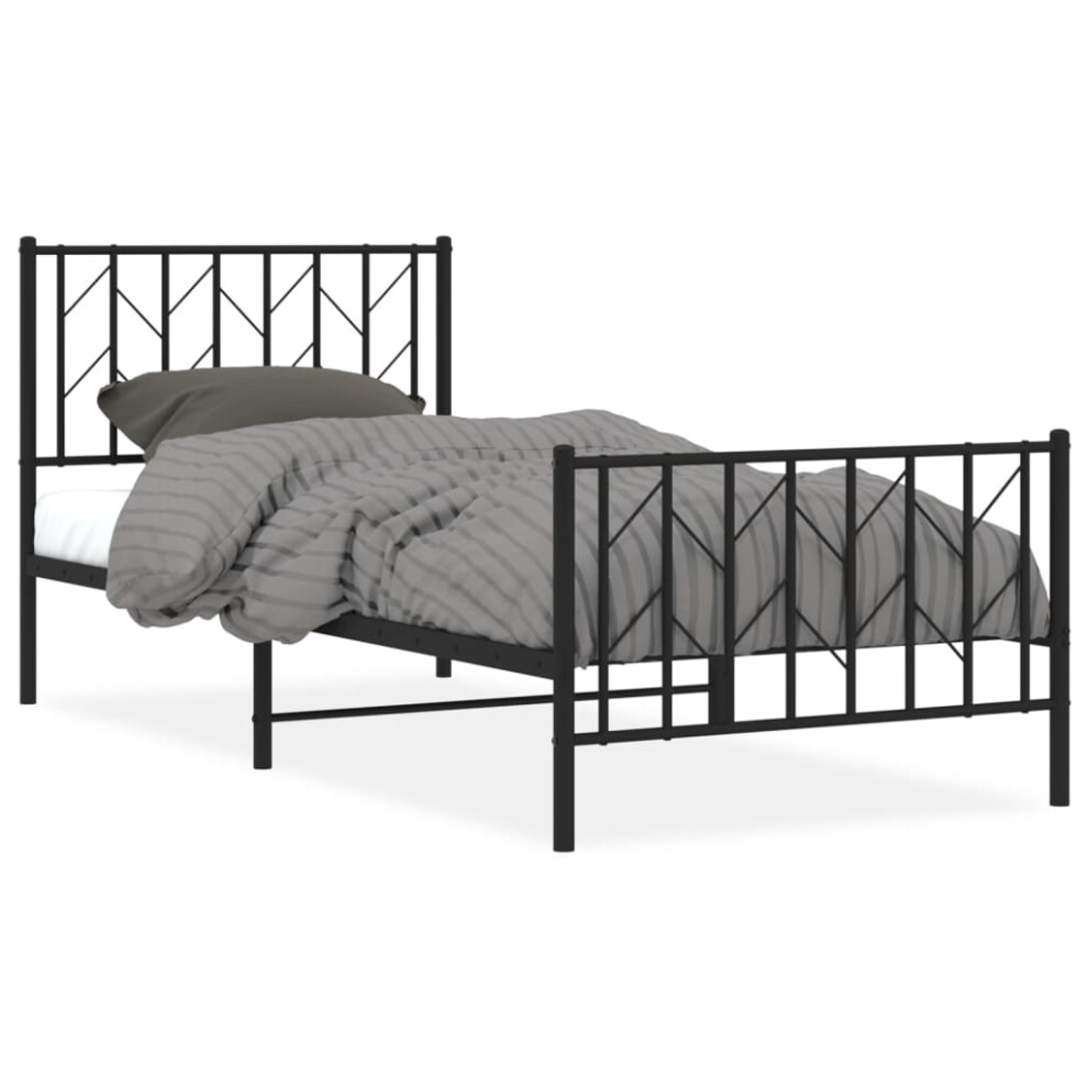 Vidaxl (Black, 90 X 190 Cm/ With Headboard & Footboard) Metal Bed Frame With Headboard Mattress Foundation Black 80X200 Cm
