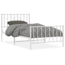 (white, 100 x 190 cm/ with headboard & footboard) vidaXL Metal Bed Frame with Headboard Mattress Foundation Black 80x200 cm