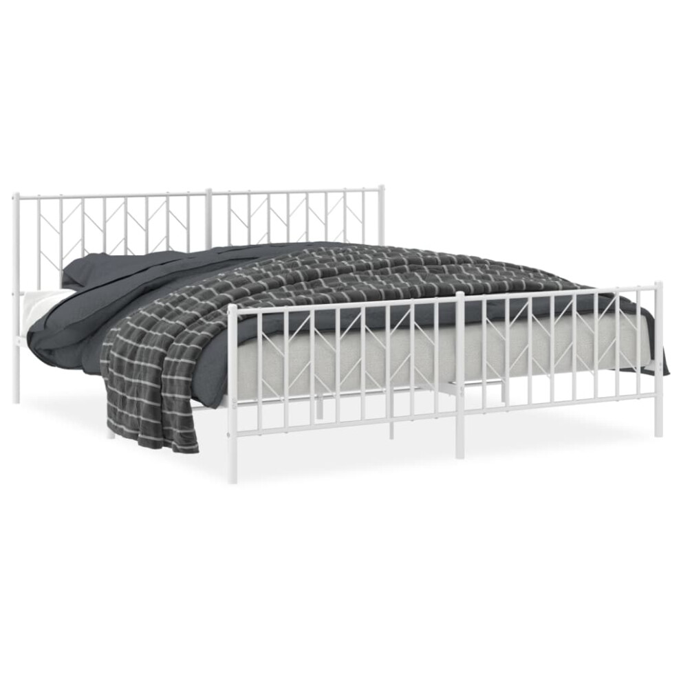 Vidaxl (White, 183 X 213 Cm/ With Headboard & Footboard) Metal Bed Frame With Headboard Mattress Foundation Black 80X200 Cm
