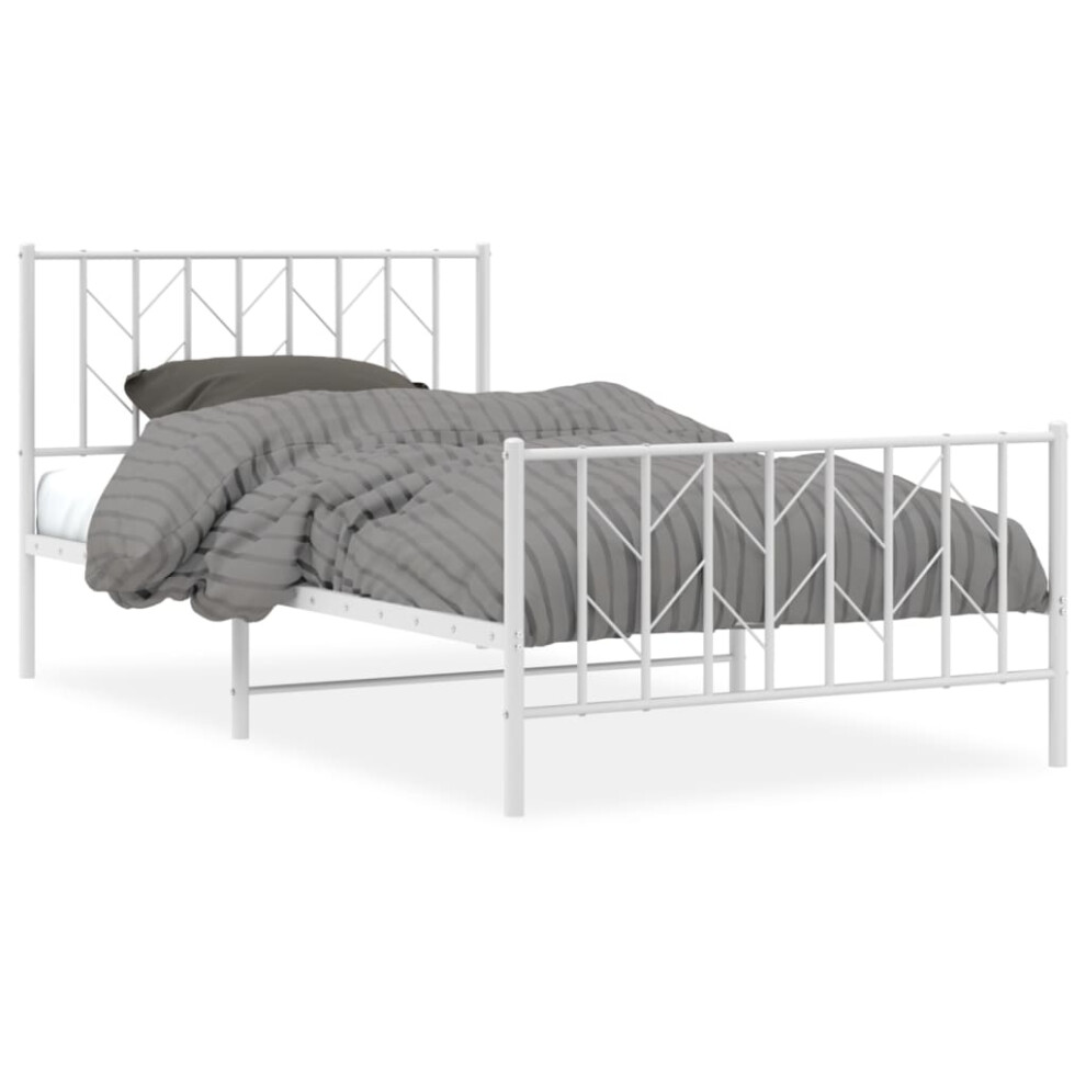 Vidaxl (White, 107 X 203 Cm/ With Headboard & Footboard) Metal Bed Frame With Headboard Mattress Foundation Black 80X200 Cm