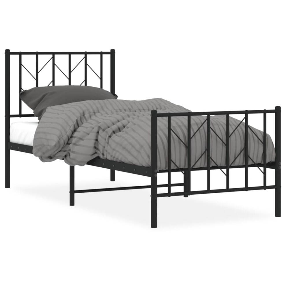 (black, 75 x 190 cm/ with headboard & footboard) vidaXL Metal Bed Frame with Headboard Mattress Foundation Black 80x200 cm