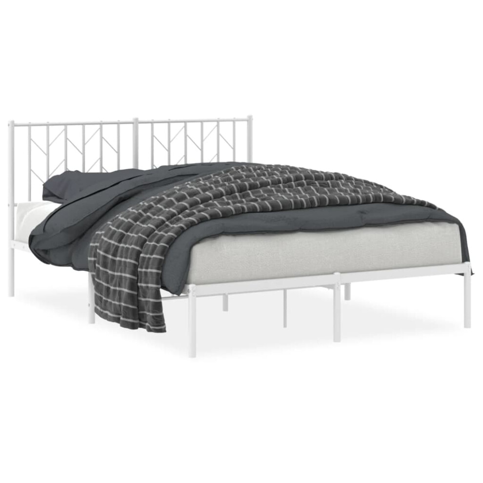 (white, 135 x 190 cm/ with headboard) vidaXL Metal Bed Frame with Headboard Mattress Foundation Black 80x200 cm