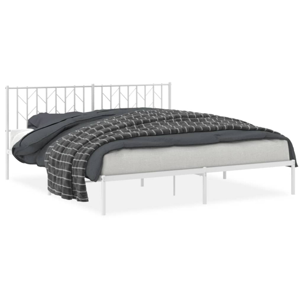 Vidaxl (White, 183 X 213 Cm/ With Headboard) Metal Bed Frame With Headboard Mattress Foundation Black 80X200 Cm