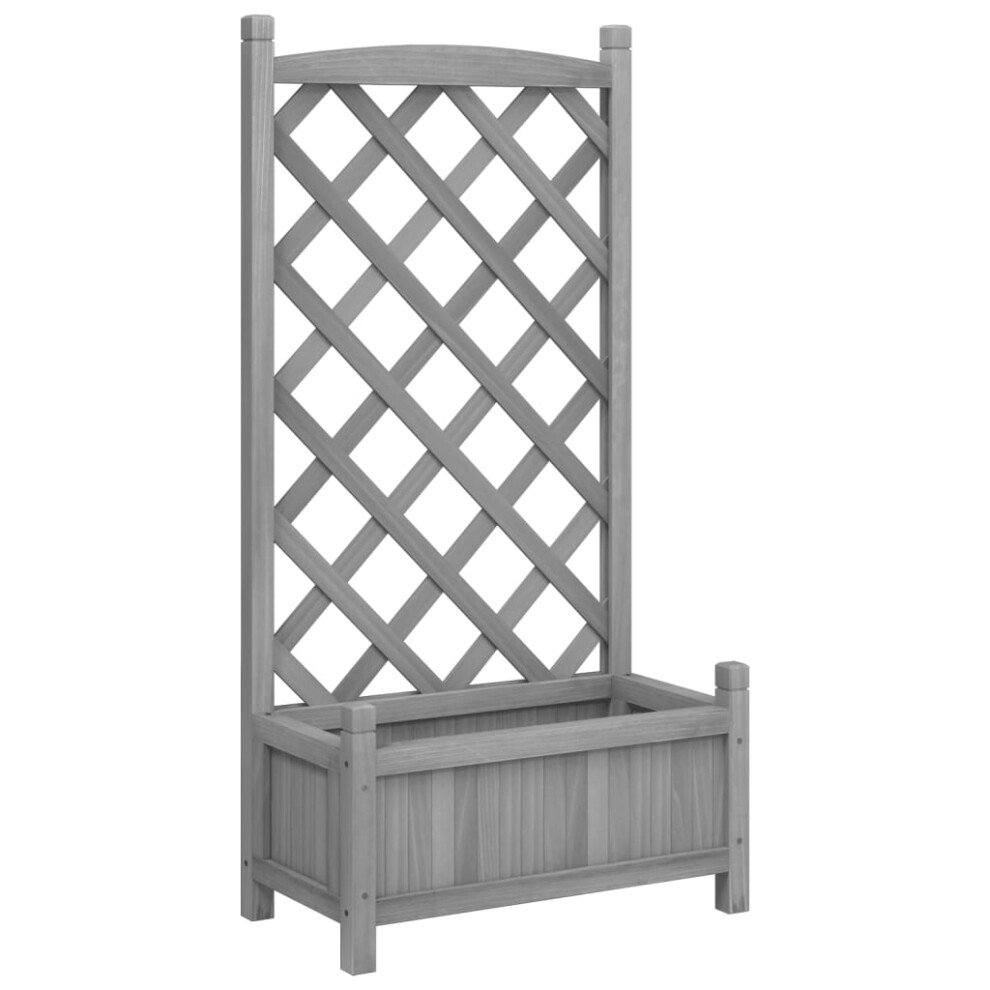 Vidaxl (Grey, 55 X 29.5 X 110 Cm) Planter With Trellis Raised Bed Garden Planter Brown Solid Wood Fir