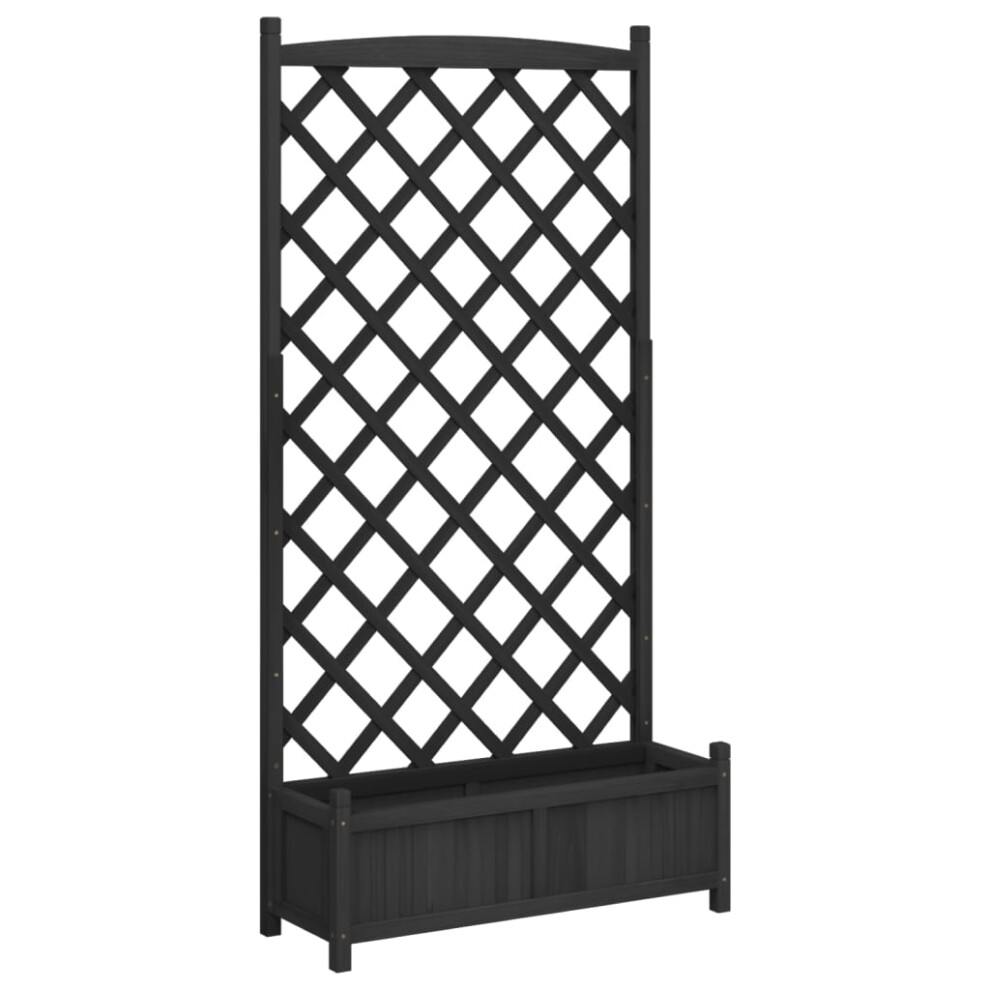 Vidaxl (Black, 90 X 35 X 180 Cm) Planter With Trellis Raised Bed Garden Planter Brown Solid Wood Fir