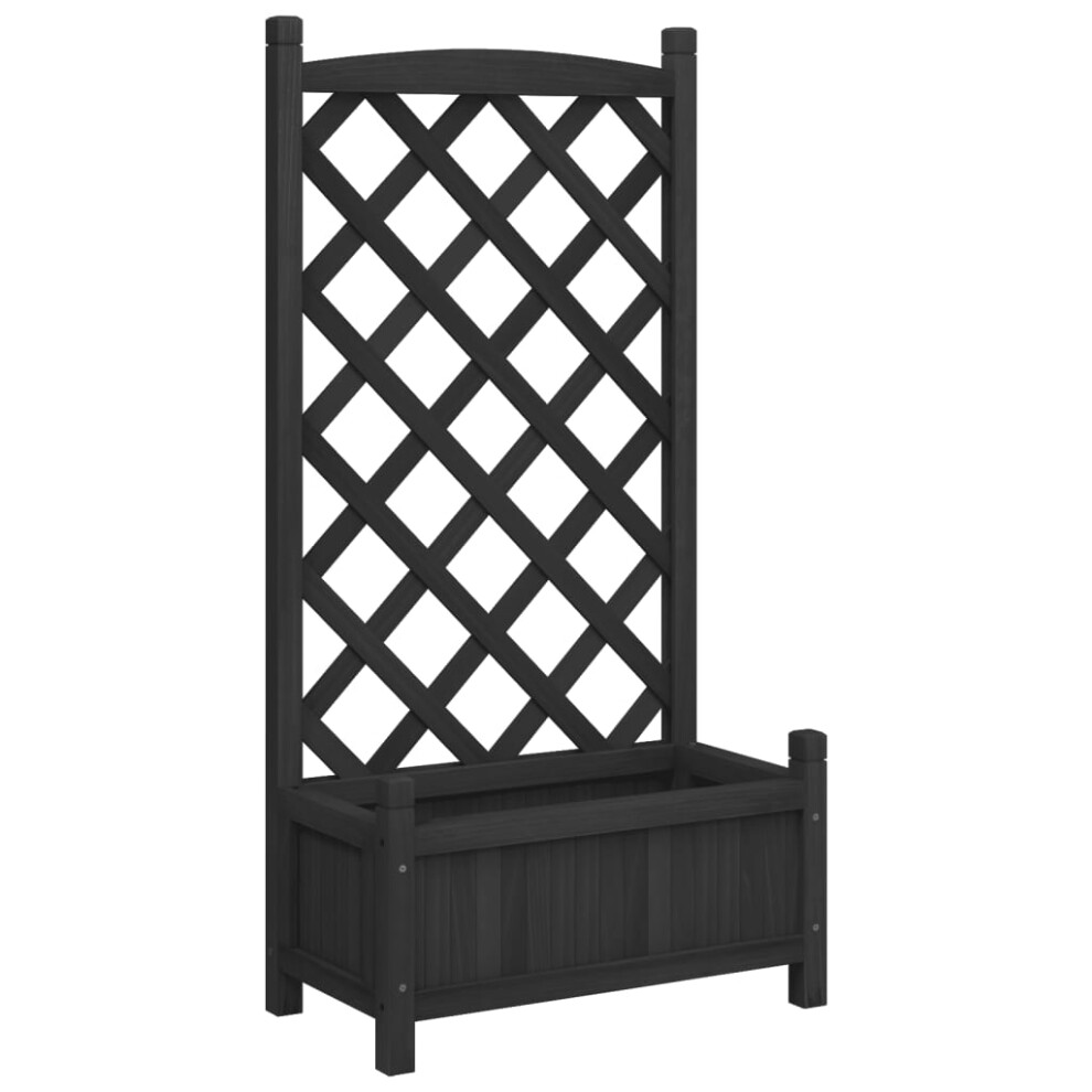 Vidaxl (Black, 55 X 29.5 X 110 Cm) Planter With Trellis Raised Bed Garden Planter Brown Solid Wood Fir