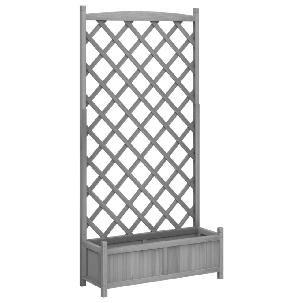 Vidaxl (Grey, 90 X 35 X 180 Cm) Planter With Trellis Raised Bed Garden Planter Brown Solid Wood Fir