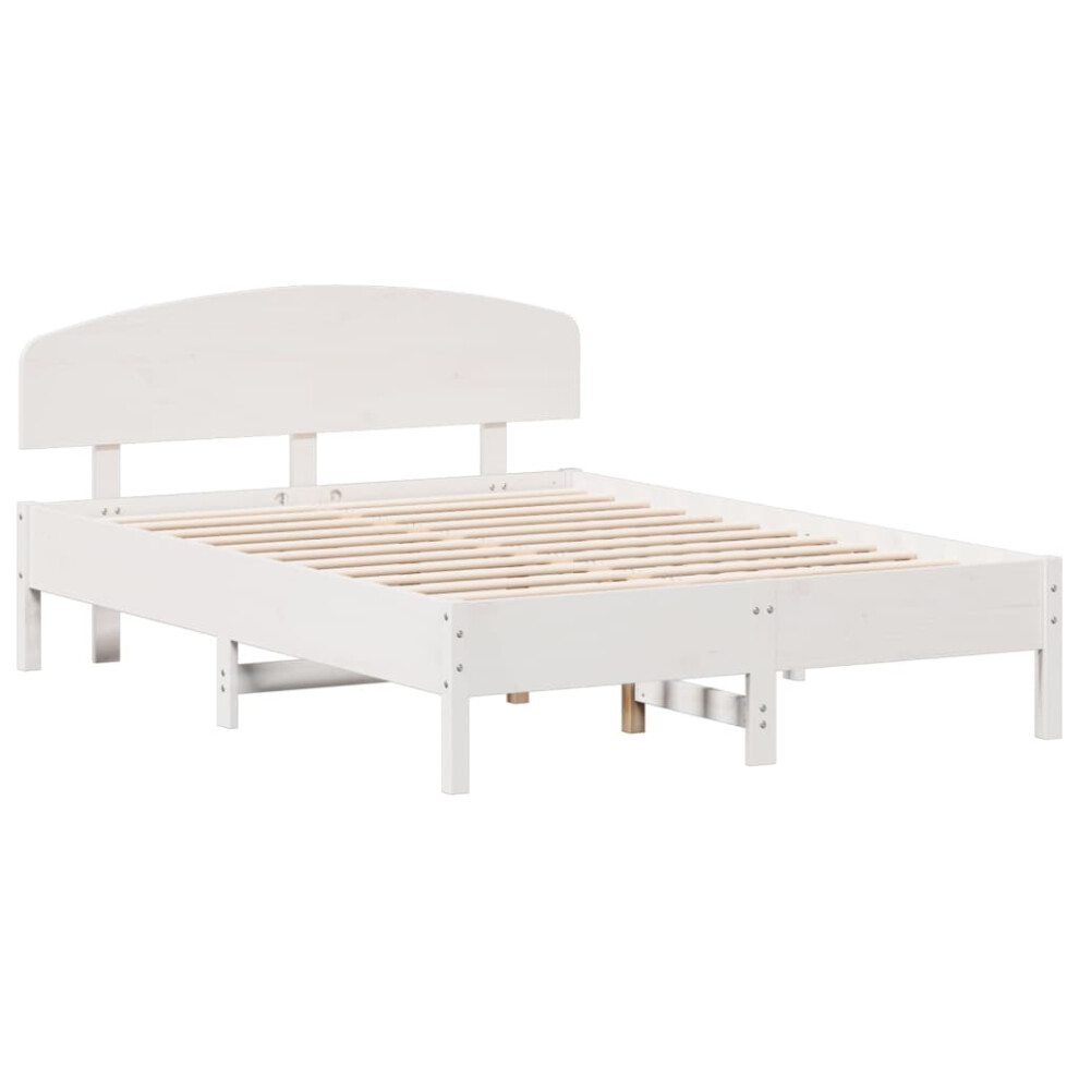 (white, 130 x 190 cm) vidaXL Bed Frame with Headboard Bedstead Bed Base 120x200 cm Solid Wood Pine