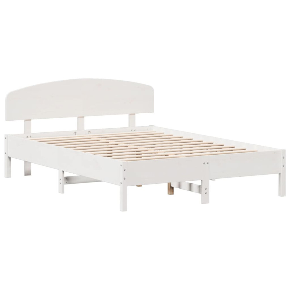 (white, 150 x 200 cm) vidaXL Bed Frame with Headboard Bedstead Bed Base 120x200 cm Solid Wood Pine