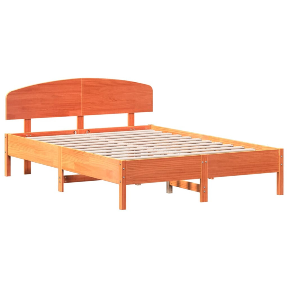 Vidaxl (Wax Brown, 140 X 200 Cm) Bed Frame With Headboard Bedstead Bed Base 120X200 Cm Solid Wood Pine