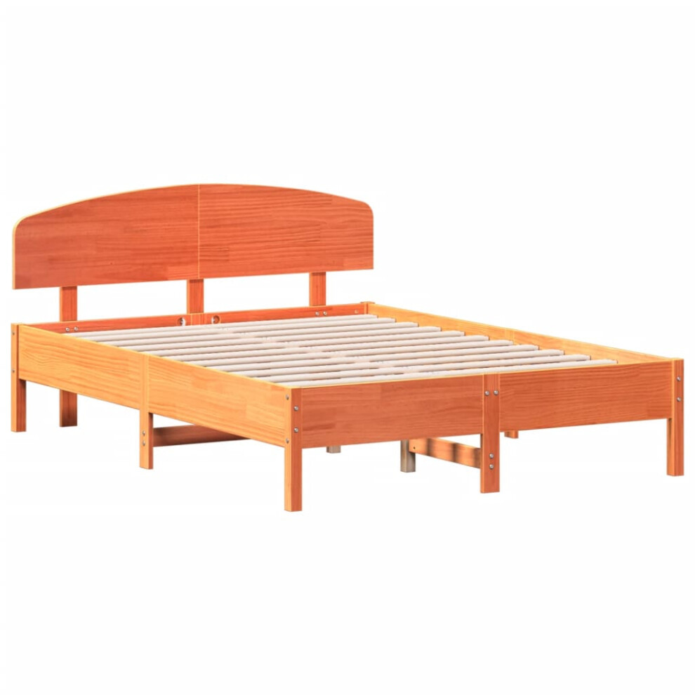 Vidaxl (Wax Brown, 140 X 190 Cm) Bed Frame With Headboard Bedstead Bed Base 120X200 Cm Solid Wood Pine