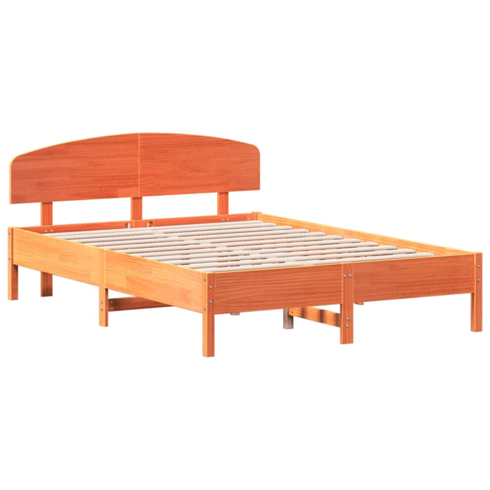 Vidaxl (Wax Brown, 120 X 200 Cm) Bed Frame With Headboard Bedstead Bed Base 120X200 Cm Solid Wood Pine