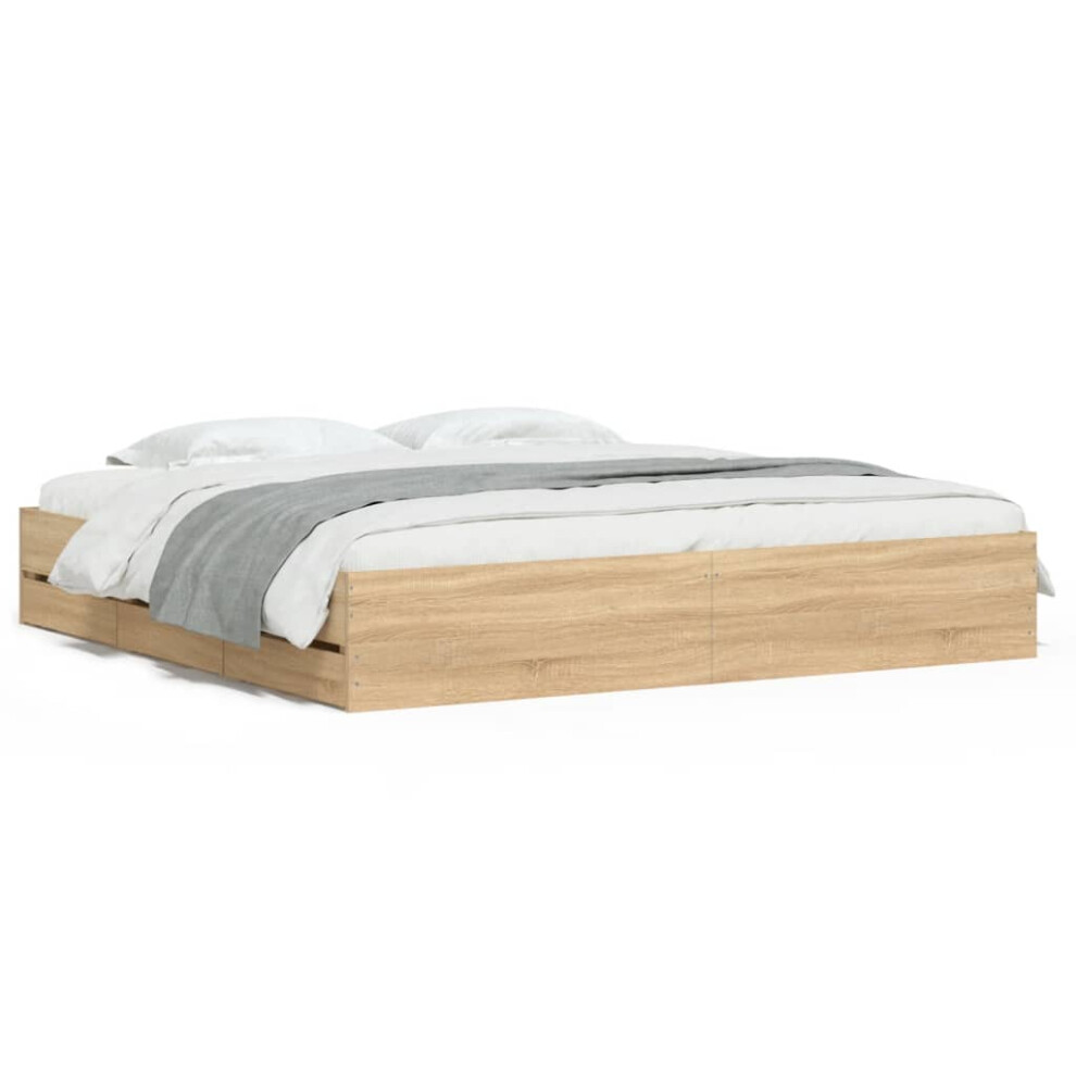 Vidaxl (Sonoma Oak, 200 X 200 Cm) Bed Frame With Drawers Mattress Foundation Bed Base Engineered Wood