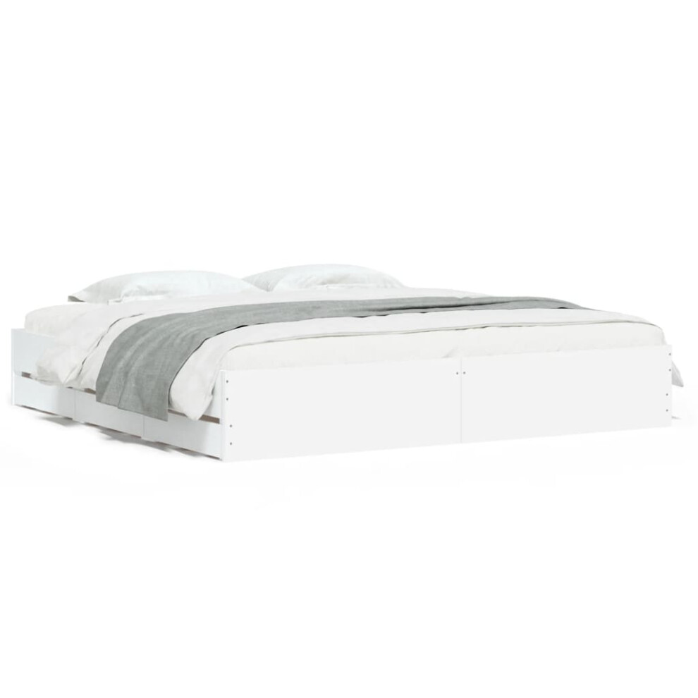 Vidaxl (White, 180 X 200 Cm) Bed Frame With Drawers Mattress Foundation Bed Base Engineered Wood