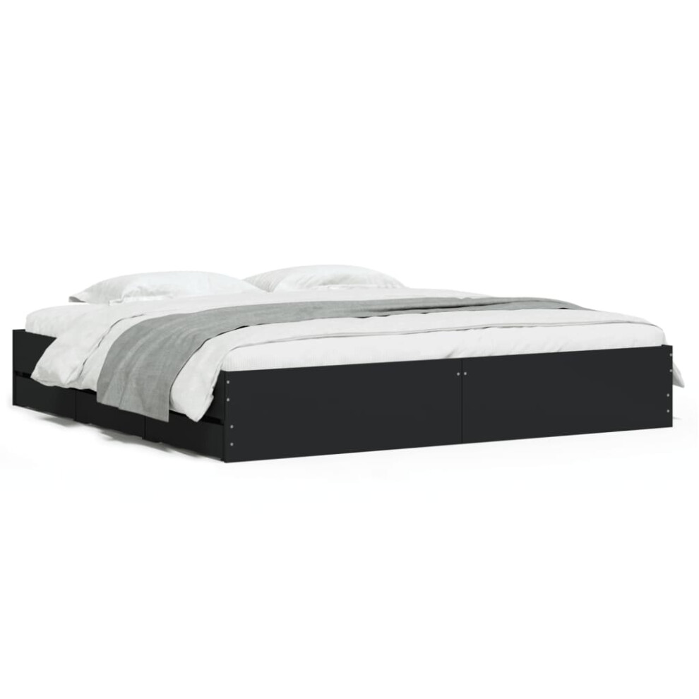 Vidaxl (Black, 180 X 200 Cm) Bed Frame With Drawers Mattress Foundation Bed Base Engineered Wood
