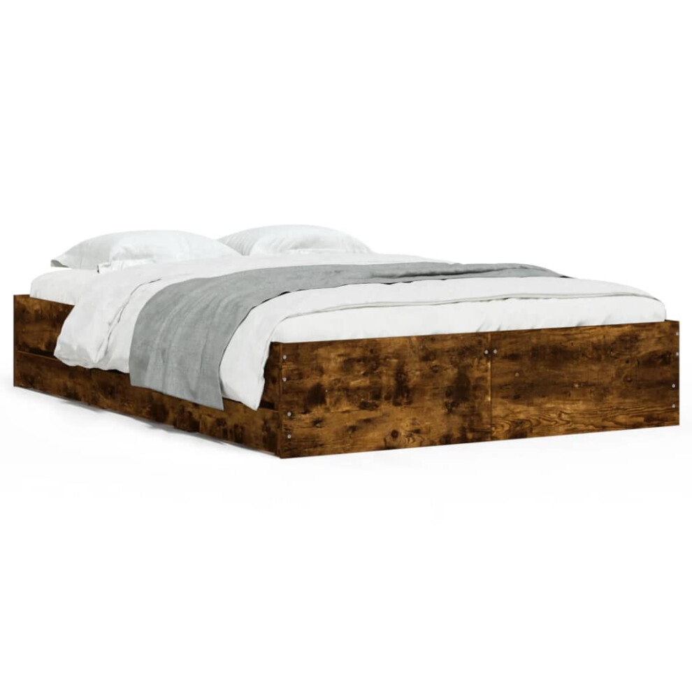 Vidaxl (Smoked Oak, 120 X 190 Cm) Bed Frame With Drawers Mattress Foundation Bed Base Engineered Wood