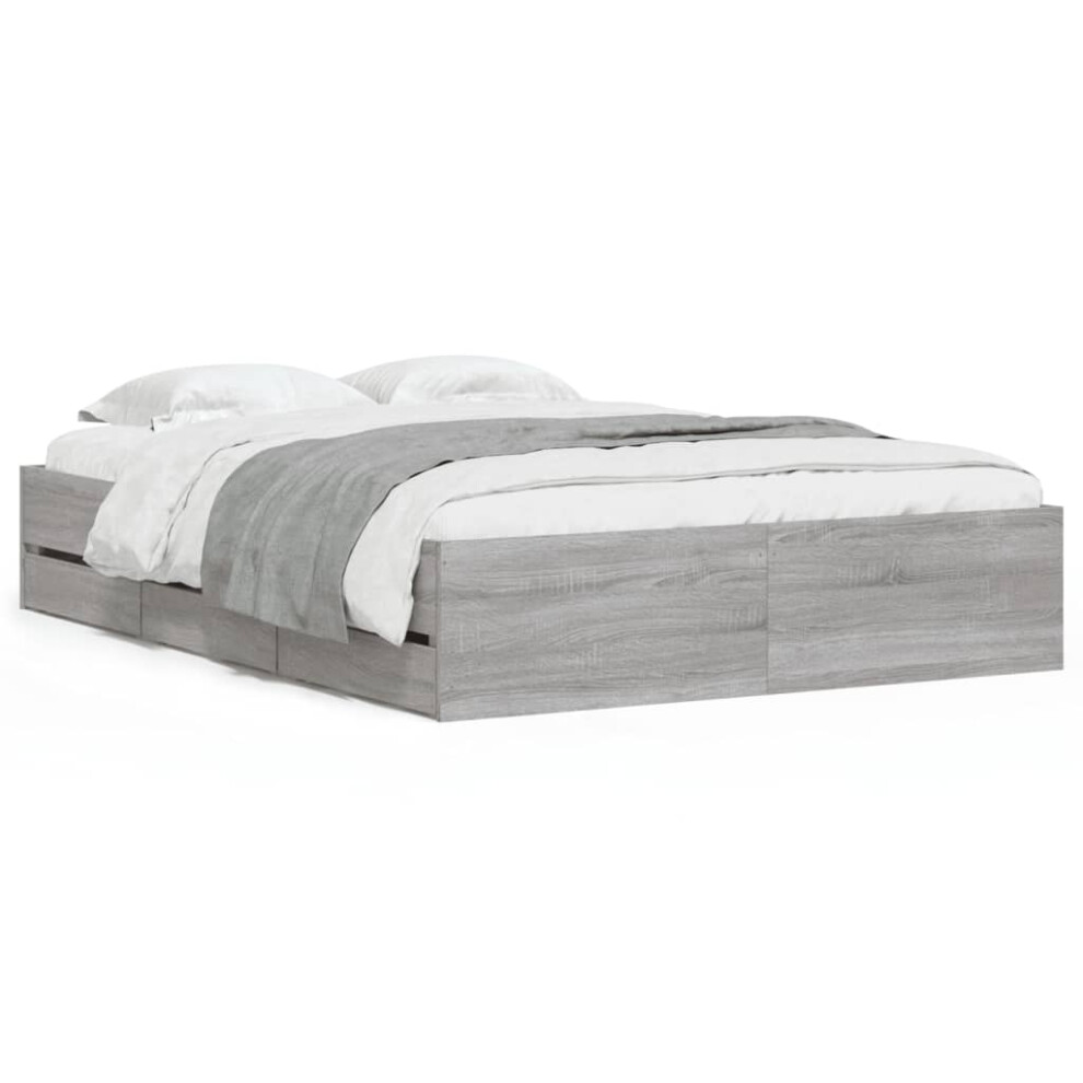 Vidaxl (Grey Sonoma, 120 X 190 Cm) Bed Frame With Drawers Mattress Foundation Bed Base Engineered Wood