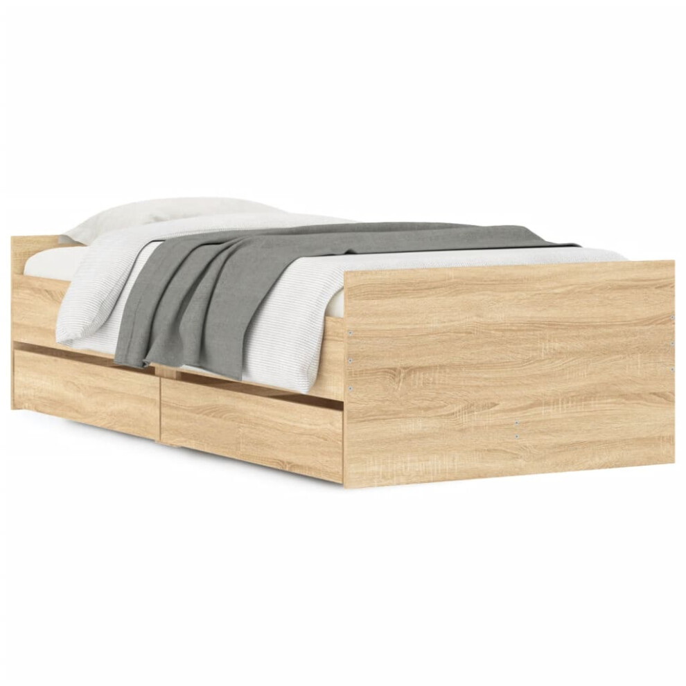 Vidaxl (Sonoma Oak, 100 X 200 Cm) Bed Frame With Drawers Storage Bed Base Bedstead Smoked Oak 90X200 Cm