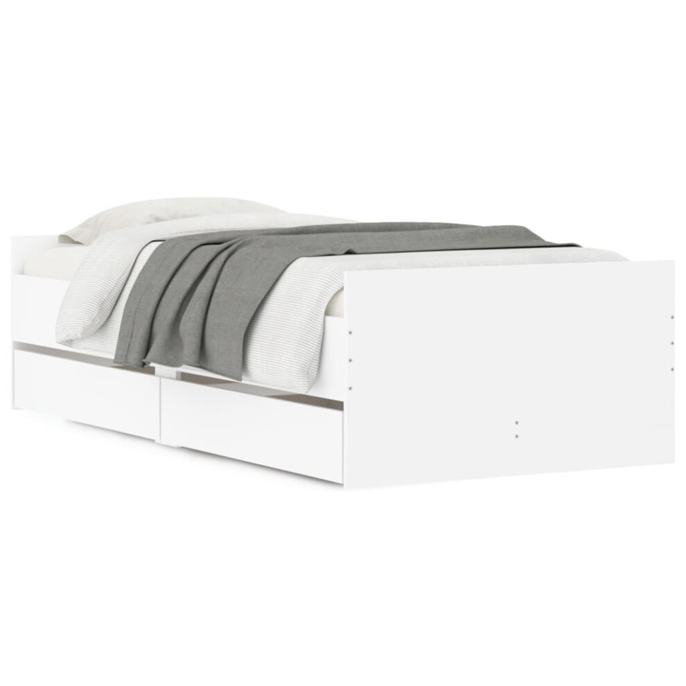 Vidaxl (White, 90 X 200 Cm) Bed Frame With Drawers Storage Bed Base Bedstead Smoked Oak 90X200 Cm