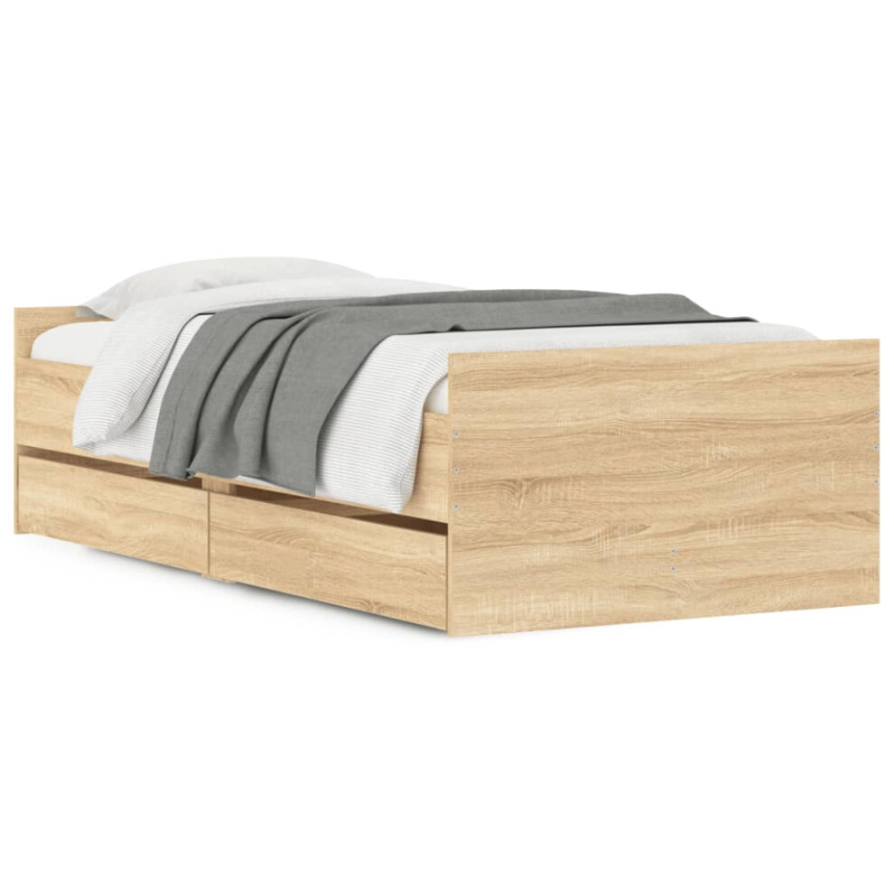 Vidaxl (Sonoma Oak, 90 X 200 Cm) Bed Frame With Drawers Storage Bed Base Bedstead Smoked Oak 90X200 Cm