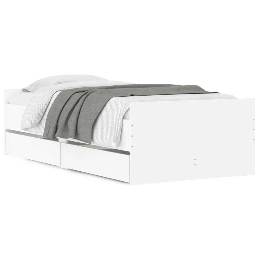 Vidaxl (White, 90 X 190 Cm) Bed Frame With Drawers Storage Bed Base Bedstead Smoked Oak 90X200 Cm