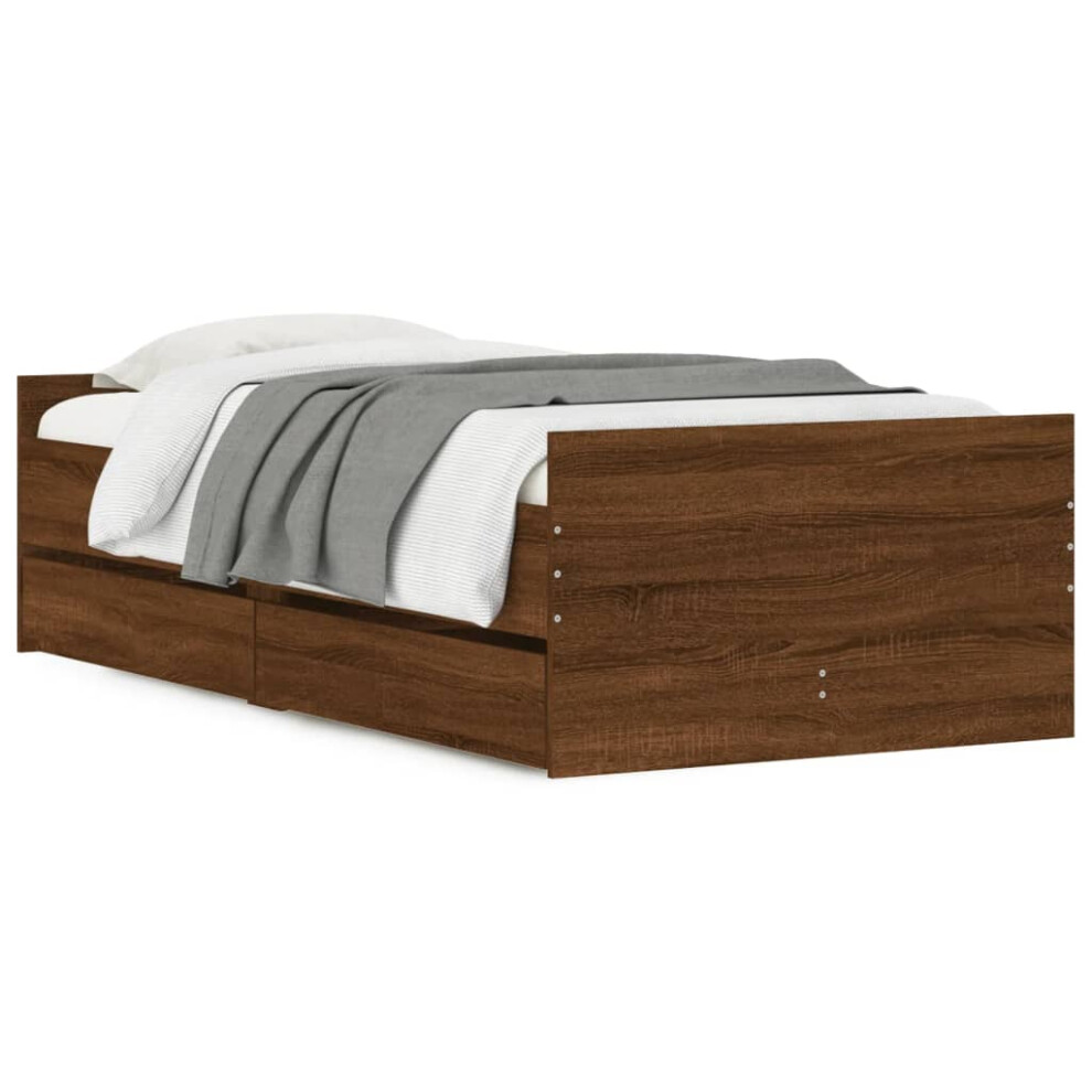 (brown oak, 90 x 200 cm) vidaXL Bed Frame with Drawers Storage Bed Base Bedstead Smoked Oak 90x200 cm