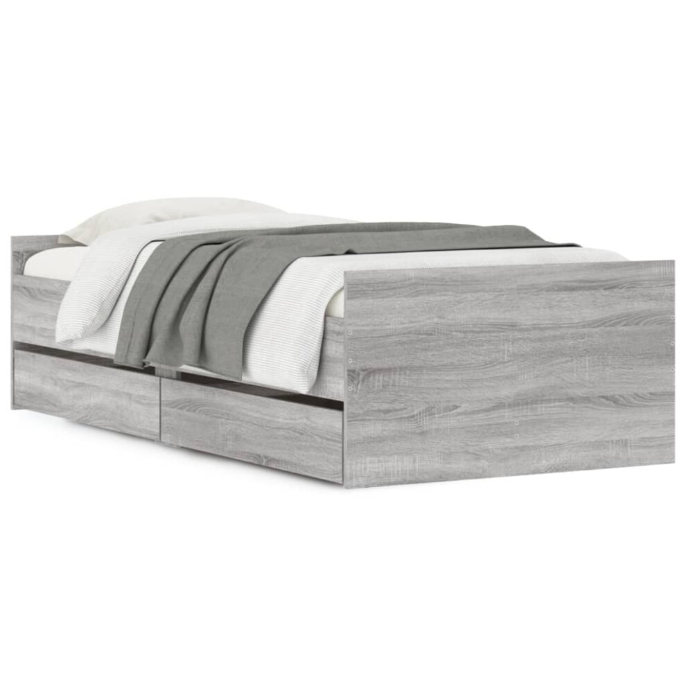 Vidaxl (Grey Sonoma, 90 X 190 Cm) Bed Frame With Drawers Storage Bed Base Bedstead Smoked Oak 90X200 Cm