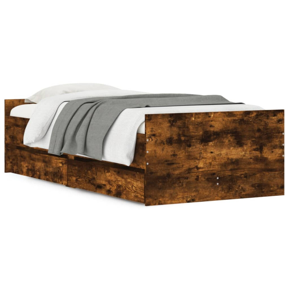 Vidaxl (Smoked Oak, 90 X 190 Cm) Bed Frame With Drawers Storage Bed Base Bedstead Smoked Oak 90X200 Cm