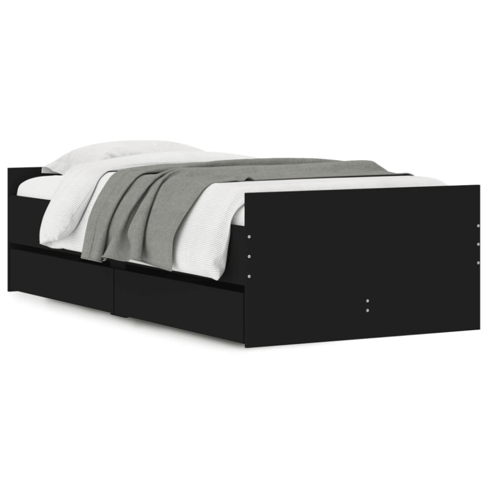 Vidaxl (Black, 75 X 190 Cm) Bed Frame With Drawers Storage Bed Base Bedstead Smoked Oak 90X200 Cm